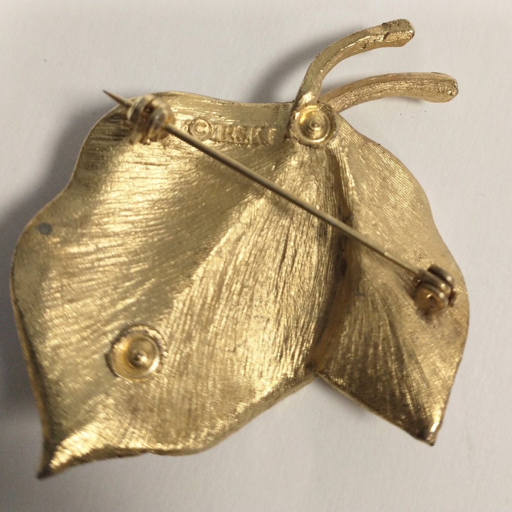 B.S.K. Textured Leaf Brooch Gold-Tone Signed VTG Benny Steinberg Slovitt & Kaslo - Picture 5 of 7